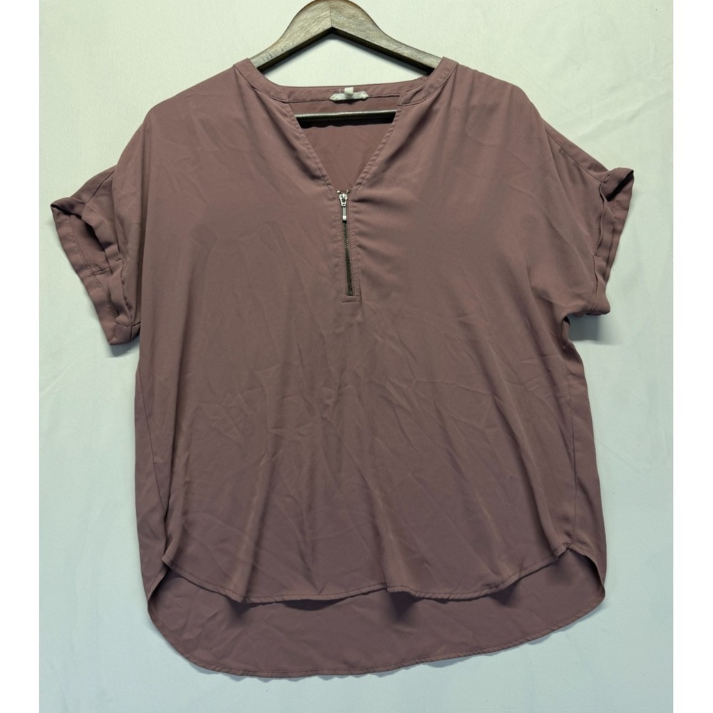 Maurices Blouse Top Women Medium Evans Pink Cuff Sleeve High Low Hem Quarter Zip